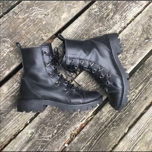 Zara Black Combat Lace Up Leather Ankle Boots